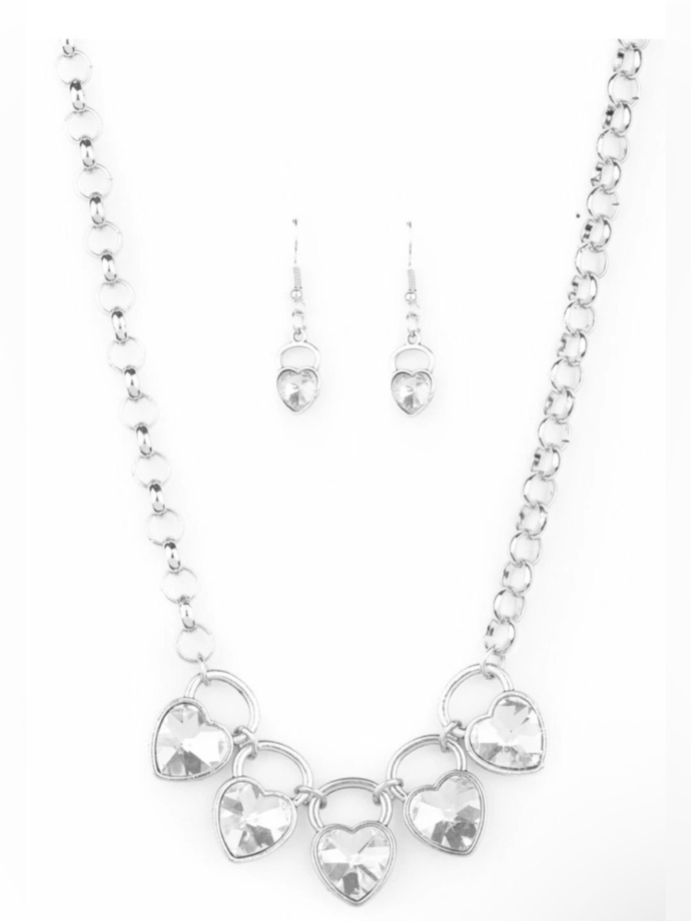 New Paparazzi Heart on Your Heels - White Rhinestones Necklace and Earring Set